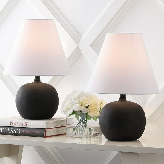 JONATHAN Y Asher 18.25" Minimalist Scandinavian Resin/Iron Gourd LED Table Lamp, Matte Black (Set of 2), JYL5602A-SET2