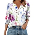 thumbnail image 3 of Womens Printed Shirts Casual Loose 3/4 Length Sleeve T-Shirts Classic Fashion Smocked Cuffs Blouses Top Dressy V-Neck Women's Shirts Summer Clothings, 3 of 7
