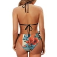 thumbnail image 6 of Uourmeti Women's Halter Neck Two-Piece Bikini Set | Tropical Hibiscus Floral Print | Sexy Cutout Design | Quick Dry Swimwear for Beach Vacation & Pool Party, 6 of 9