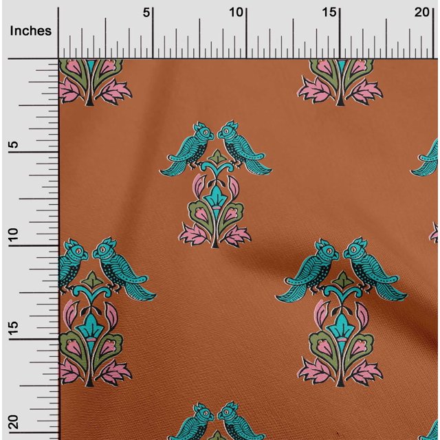 oneOone Cotton Poplin Fabric Leaves|Bird & Floral Block Printed Craft Fabric BTY 42 Inch Wide