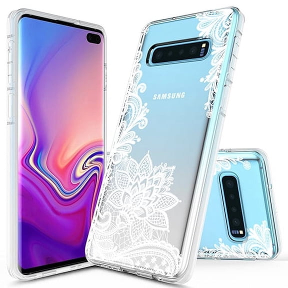 Samsung Galaxy S10 Case, KAESAR Graphic Pattern Designed Ultra Thin Slim Crystal Clear Transparent Soft TPU Cover Case for Samsung Galaxy S10 (White Lace Flower)