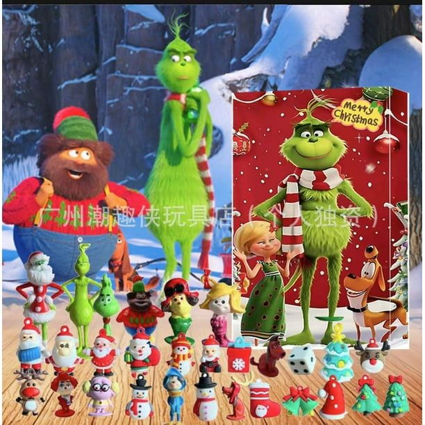 Calendario de Adviento de Navidad Grinch, caja ciega de Navidad, 24 regalos, caja ciega de cuenta atrás de monstruo de pelo verde, caja ciega de Halloween