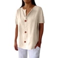 thumbnail image 7 of SCHUHLAND Women's V-Neck Button-Down T-Shirt - Casual Loose Fit Long Sleeve Top, Elegant Spring Autumn Blouse, Fashionable Pullover, S-5XL, 7 of 7