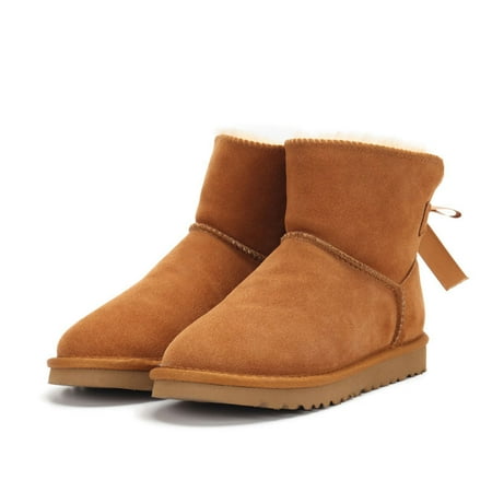 

Women s Warm Boots Bowknot Winter Booties Slip On Snow Boots Wear Resistant