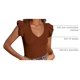 thumbnail image 4 of Remera PRETTYGARDEN Mujer Cuello en V Volados Sin Mangas Ajustada Marrón M, 4 of 9