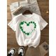 thumbnail image 2 of Camiseta para mujer con estampado de corazón de trébol de la suerte del Día de San Patricio, informal, de cuello redondo y manga corta, mezcla de algodón y elastano, tejido de punto, bloques de color,, 2 of 4