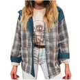 thumbnail image 5 of MaFYtyTPR Women's Plaid Jackets Casual Loose Solid Color Pocket Long Sleeved Button Hoodless Outwear Tops Blue M, 5 of 5