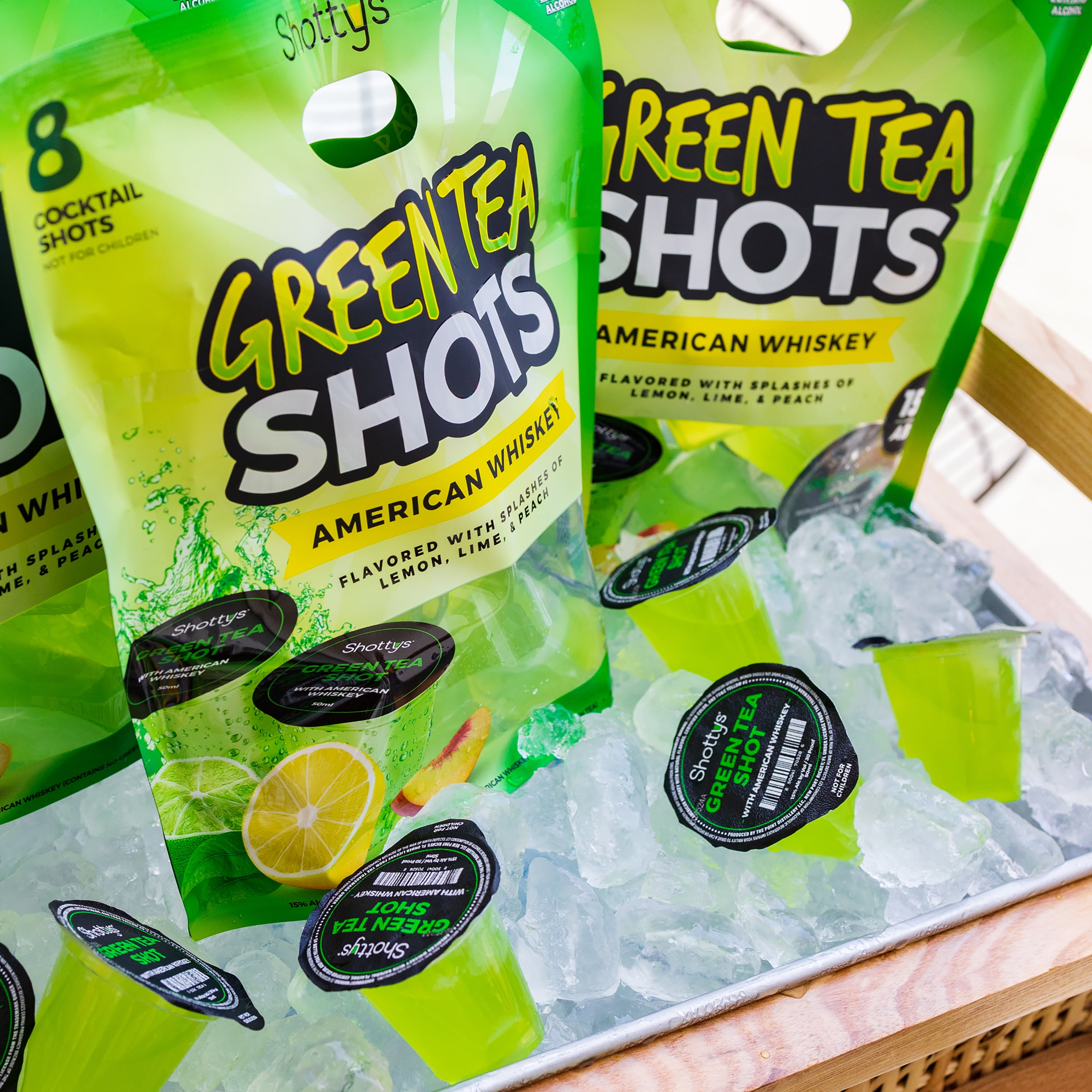 Shottys Green Tea Shots American Whiskey, 8 Pack, 50ml Shots, 15% ABV