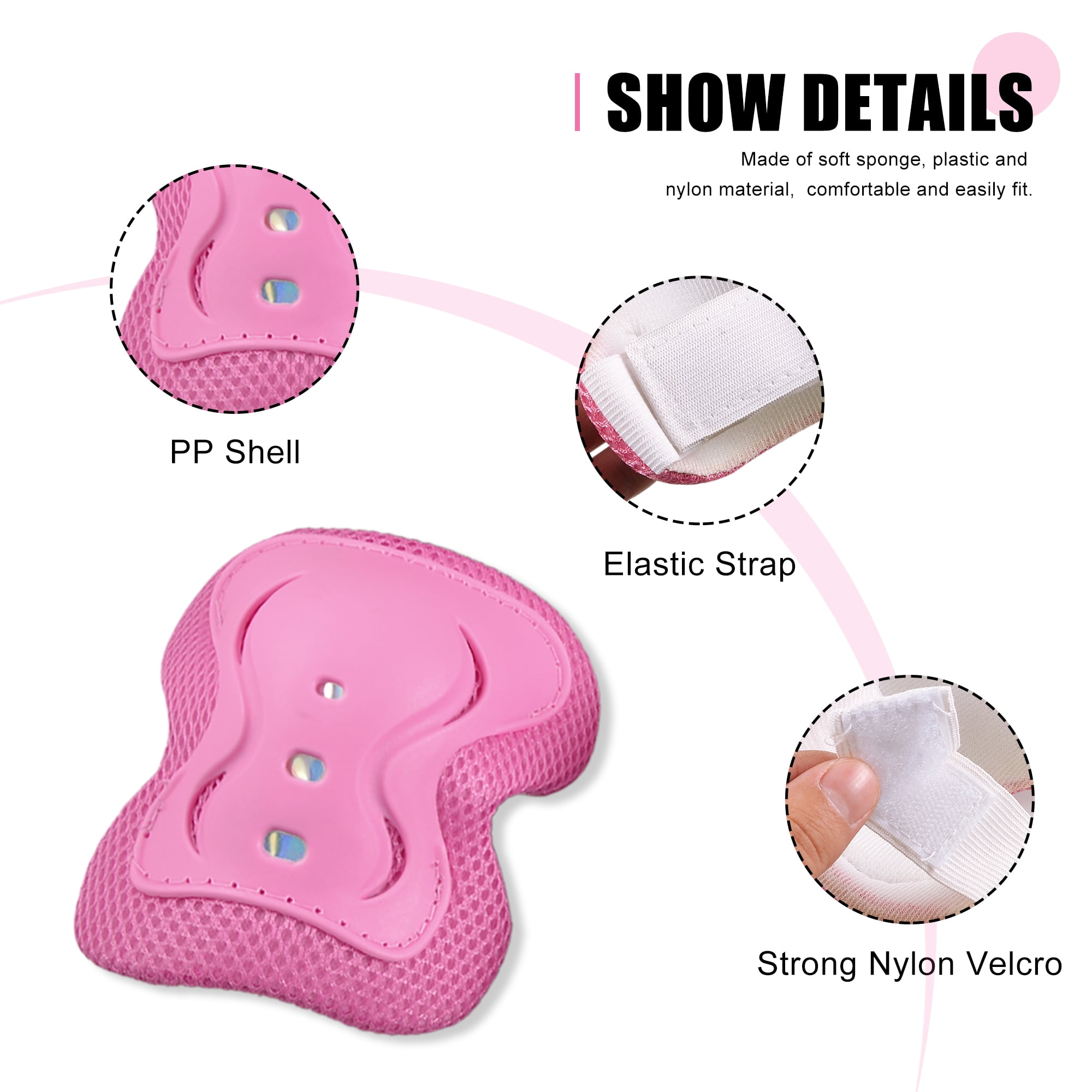 6-Pack Kids Cycling Roller Skating Plastic Wrist Elbow Knee Protector Pads Pink