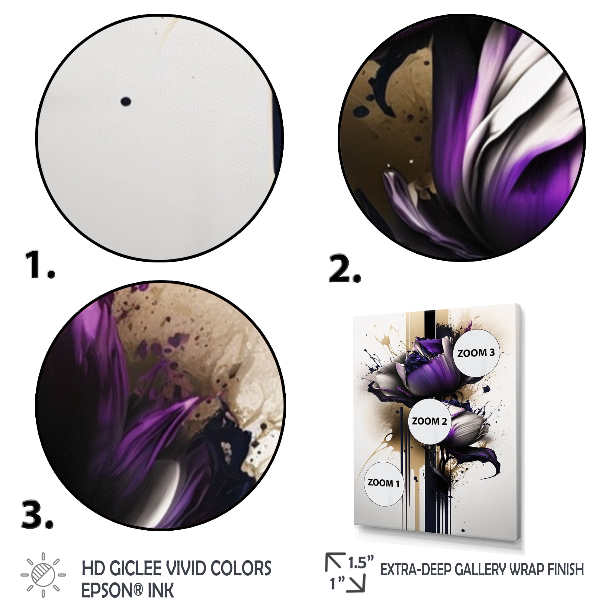 Designart Puple Peony Flower On Abstract Paint II Canvas Wall Art