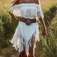 thumbnail image 2 of Women Western Off Shoulder Fringe Midi Dress Tassel Trim Leather Belt Asymmetrical Hem Cowgirl Dress, 2 of 3