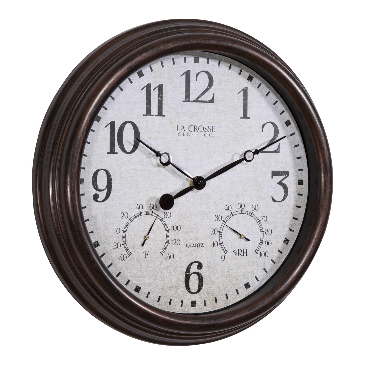 La Crosse Clock 15 Inch Indoor/Outdoor Quartz Analog Wall Clock with Temperature and Humidity, 404-3015