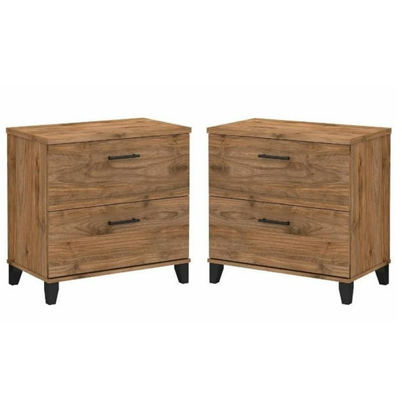 Home Square 2 Piece Engineered Wood Lateral Filing Cabinet Set in Fresh Walnut