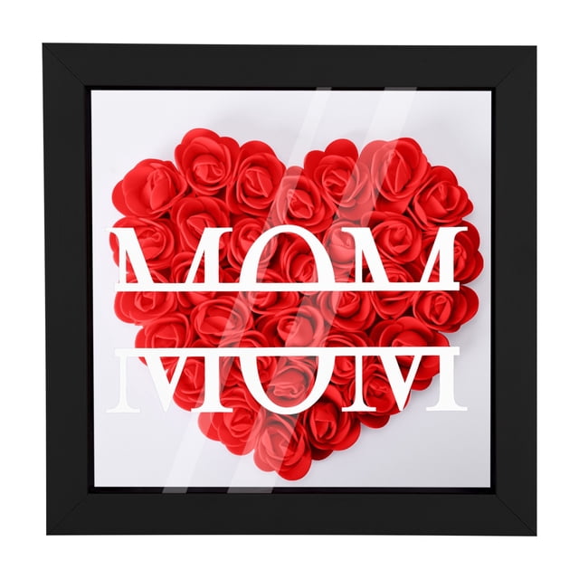 TIMIFIS Carpet Rake Personalized Mom Flower Shadow Box with Name Preserved Rose Picture Frame Customized Memory Shadow Box Frame Flower Display Case Birthday Gifts for Mom Grandma Diy