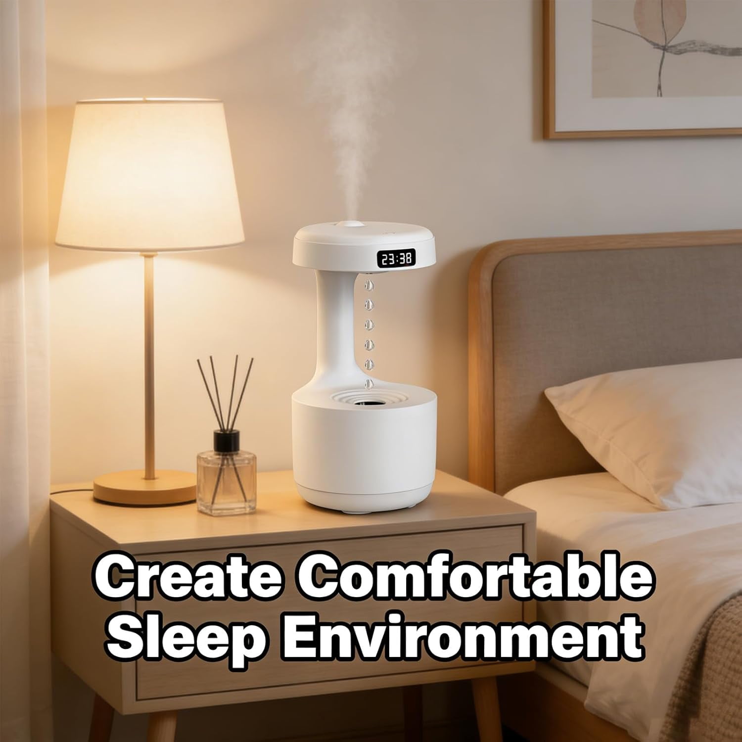 ABPETE Mushroom Anti Gravity Humidifier, Antigravity Reverse Flow Desktop Rain Water Drop Cloud Humidifier, 800ml Reverse-Flow Cool Mist Maker, Silent Design For Office Home Decor (White)