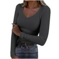 thumbnail image 2 of Lovskoo Womens Long Sleeve Shirts Fitted Tops V-Neck Slim T Shirts Going Out Tops Basic Tees Dark Gray, 2 of 6
