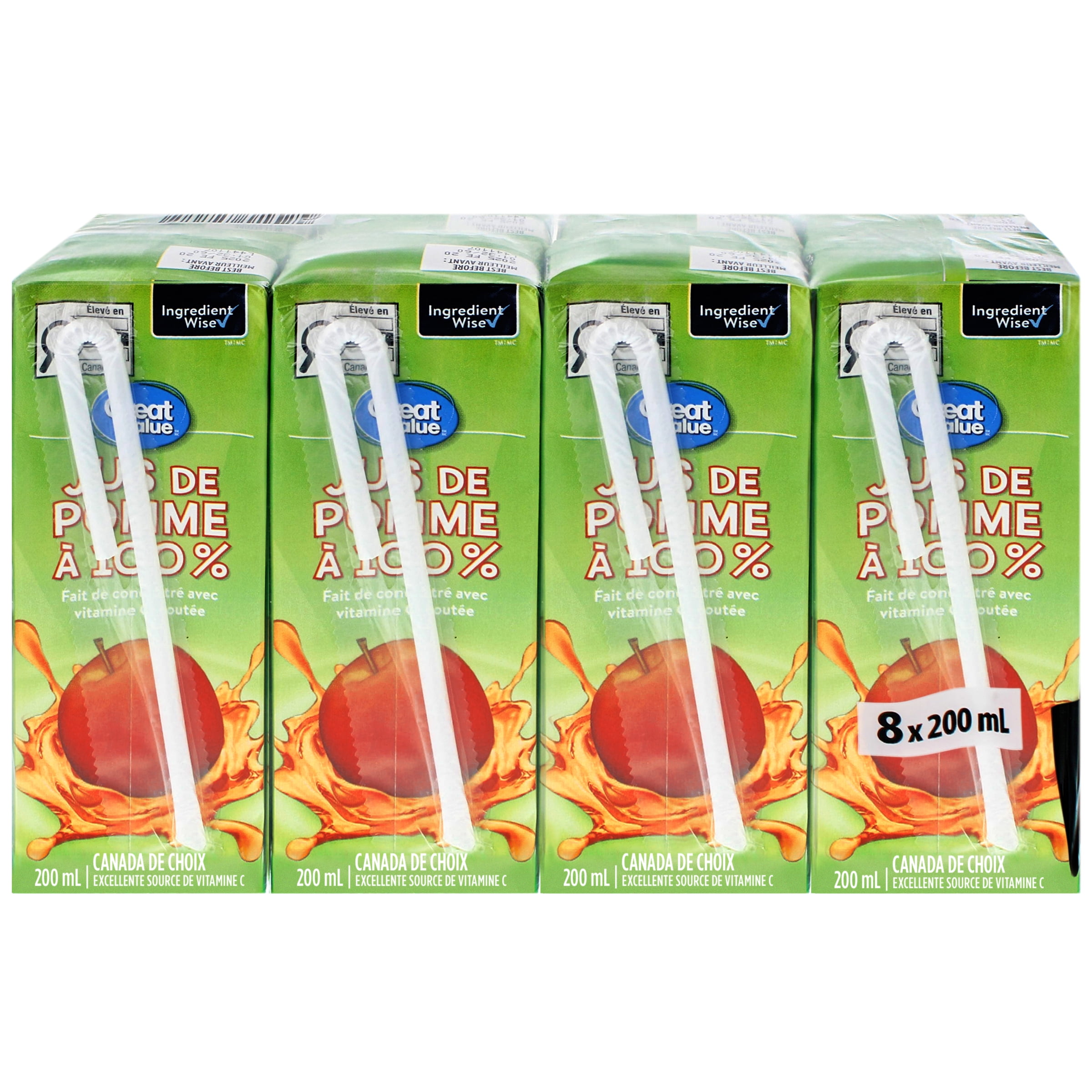 Jus de pomme fait de concentré Great Value 8x200ml