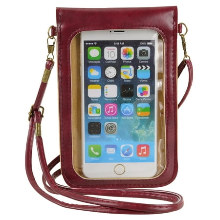 Daisy Flower Shoulder Vegan Leather Transparent Phone Pouch with Shoulder Strap for Phones with Screen Sizes up to 6.25 (Best Phone Screen Size)