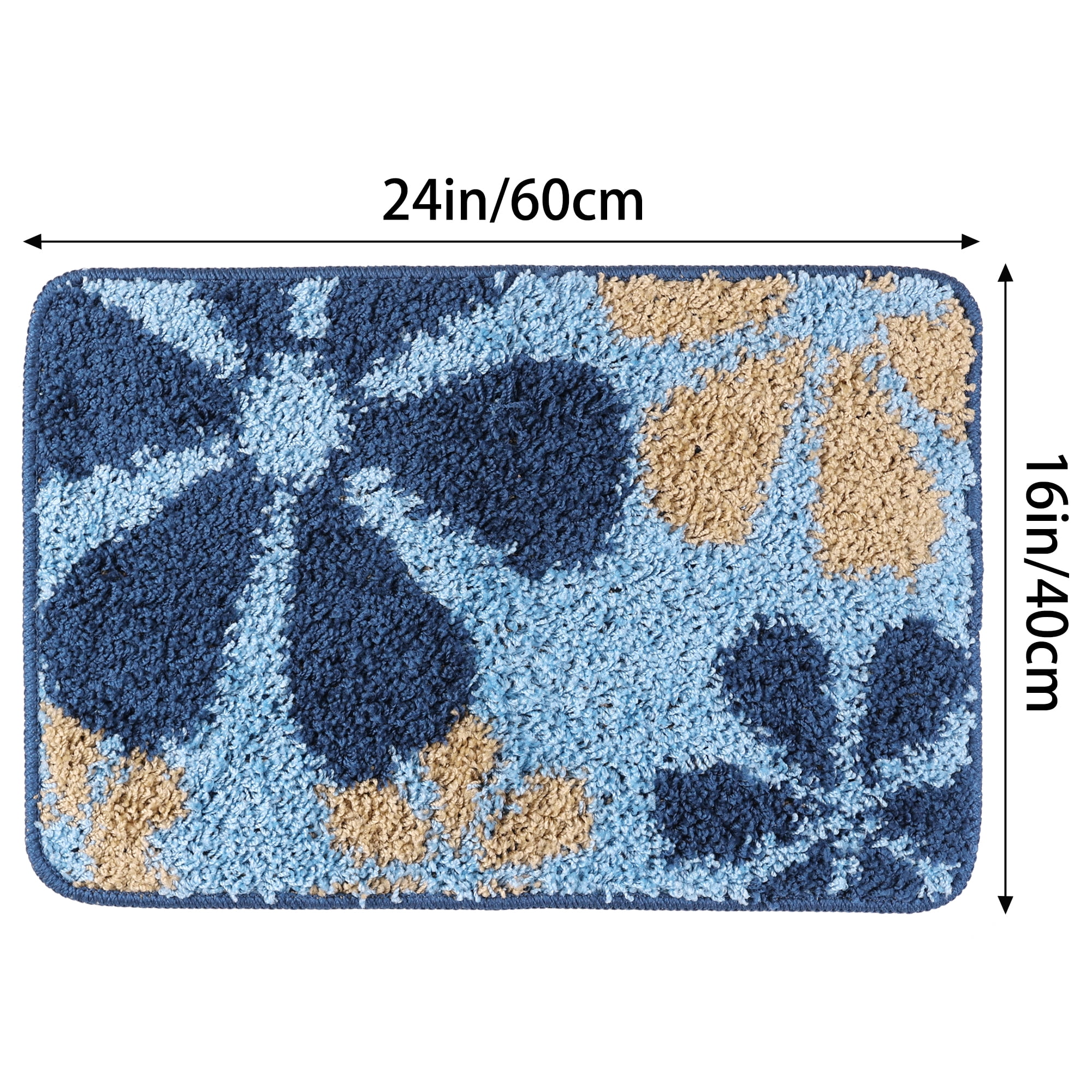REGALWOVEN Floral Bath Mat Washable Bath Carpet for Bathroom Blue 16" x 24"