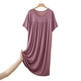 thumbnail image 5 of Taqqpue Nightgowns for Women Cotton Soft Night Gowns Short Sleeve V Neck Sleep Dress Sleepwear Solid Color Flowy Swing Plus Size Knee Length Dress for Women, 5 of 5