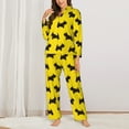 thumbnail image 2 of Pajama Sets for Women 2 Pcs, Cute black Dog yellow Button Down Long Sleeve Sleepwear Lounge PJ Sets, 2 of 6