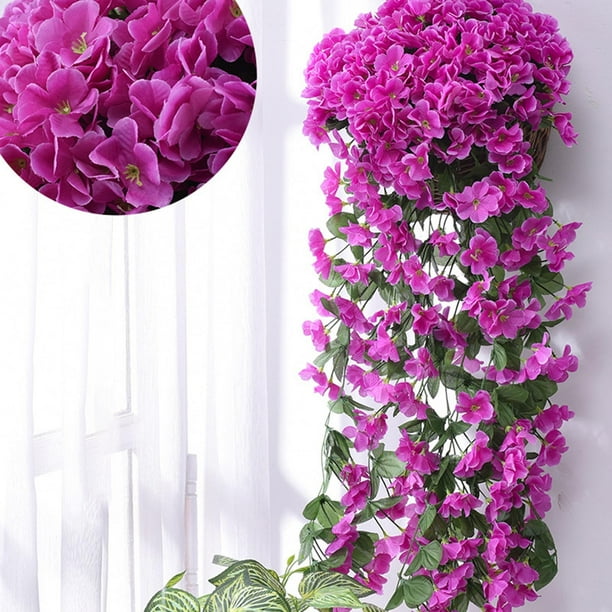 Cortinas de pared de flores de seda violeta - enredaderas artificiales de 85 cm con flores de 5 cm para decoración del hogar y la boda