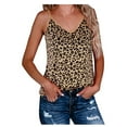 thumbnail image 4 of Tank Tops for Women Leopard Print Sleeveless Casual V Neck Spaghetti Strap Vest Khaki Basic Fitted Summer Clothes L, 4 of 5