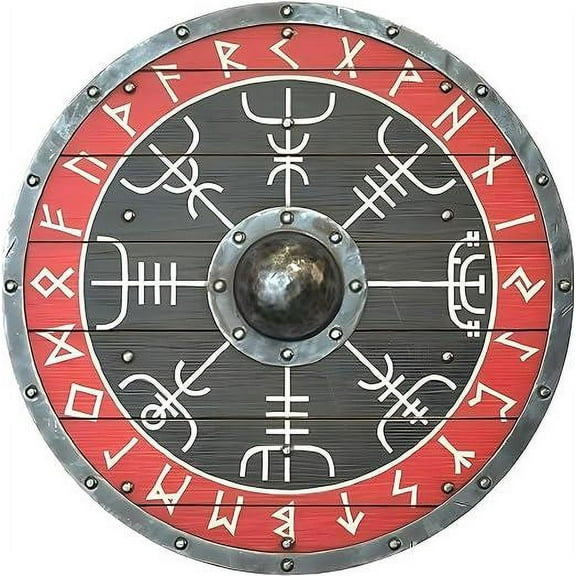 Scandavion Slavic Runes 24" Wooden Viking Shield Black & Red.