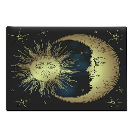 

Psychedelic Cutting Board Moon and Sun in Antique Style Lunar Myth Astrology Art Print Decorative Tempered Glass Cutting and Serving Board Large Size Petrol Blue Yellow by Ambesonne