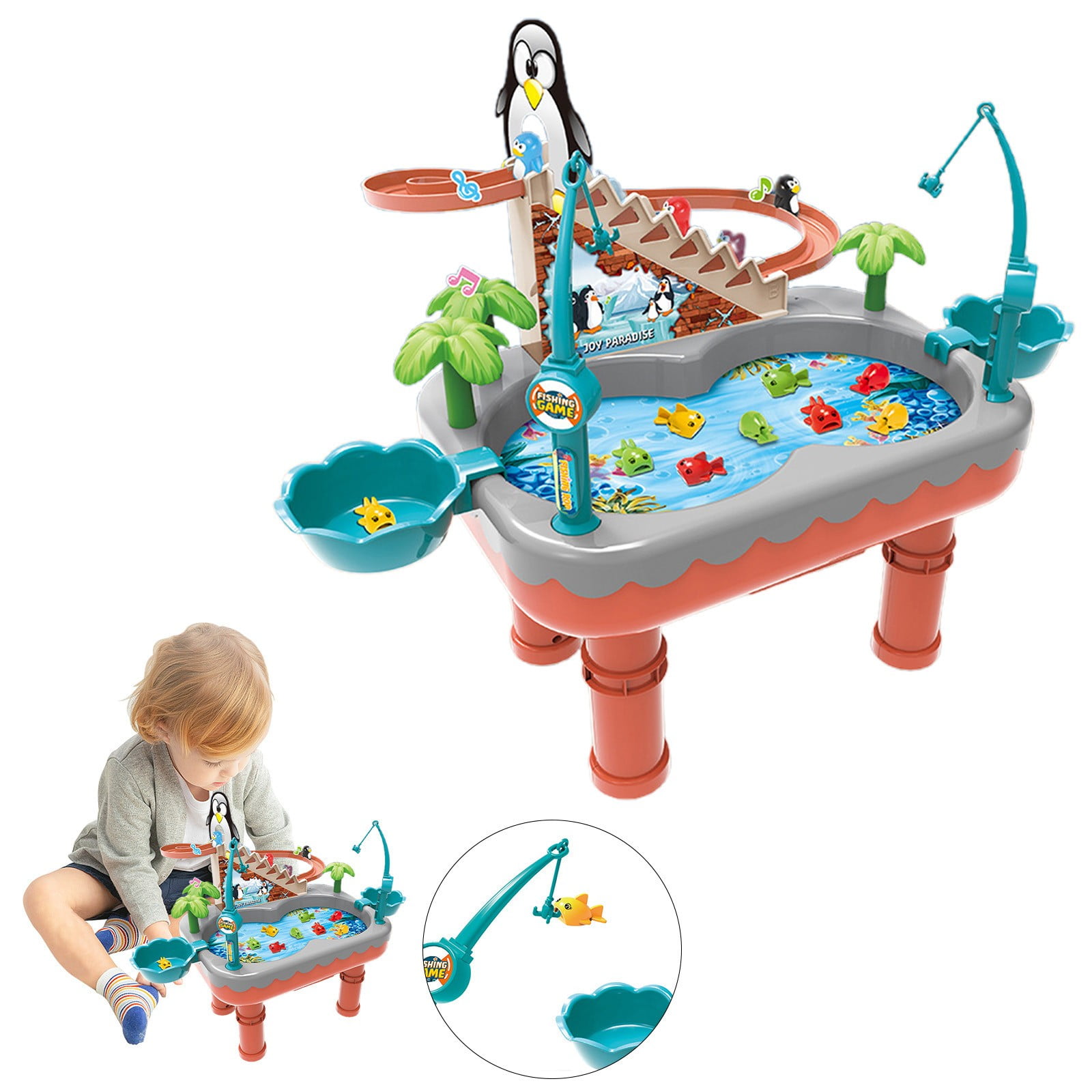 ​​LYINGF Penguin Fishing Water Table Toddlers Toy Outdoor Sensory Play Pool Splash Activity Center Backyard Beach Summer Fun Kids Interactive Water Game​​