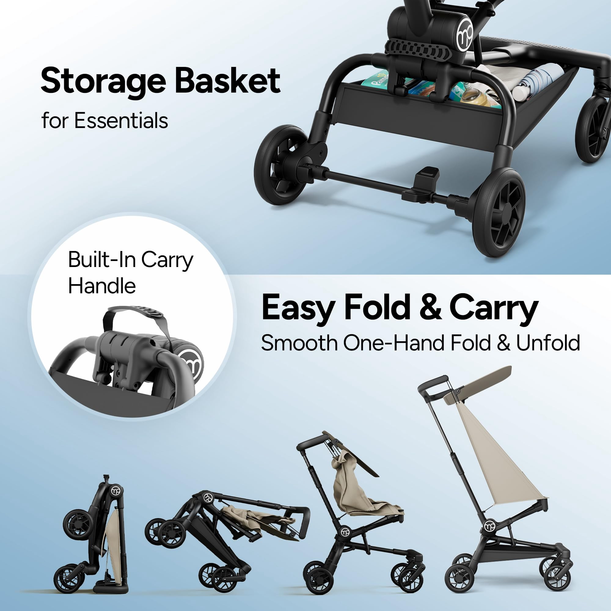 Mompush Jeto Lightweight Travel Stroller, Ultra-Compact One-Hand Fold, for Ages 6–36 Months, Khaki, 10.1LB, Unisex