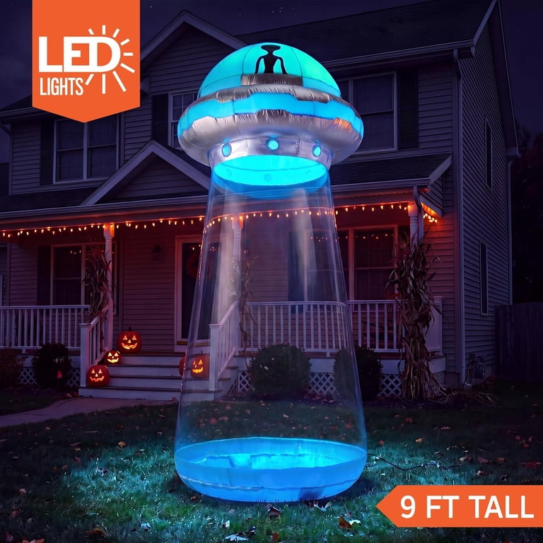 9 FT Tall Halloween Inflatable UFO Cow Abduction Outdoor Decoration ...