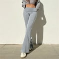 thumbnail image 5 of Women Low Rise Fleece Lined Flared Pants Fold Over Waistband Thermal Leggings, 5 of 21