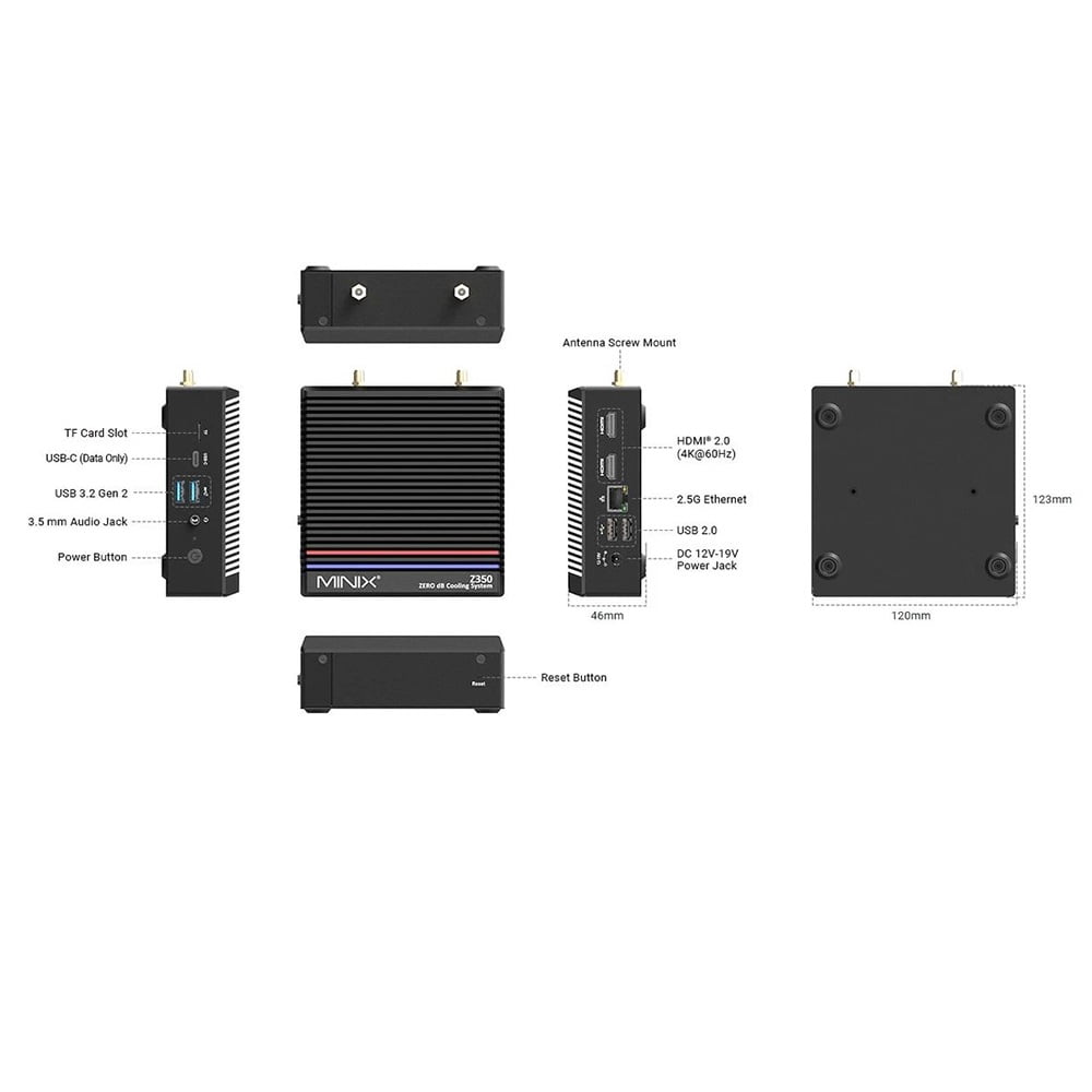 Fanless Mini PC – 16GB DDR4 RAM, 512GB SSD, Intel® Core™ i3-N350, Dual 4K Display, Wi-Fi 6, US/EU/UK Plug, Silent & Efficient MINIX NEO Z350-0dB