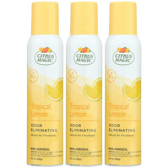 Citrus Magic Odor Eliminating Air Freshener Spray, Tropical Lemon, 3-Ounce, Pack of 3