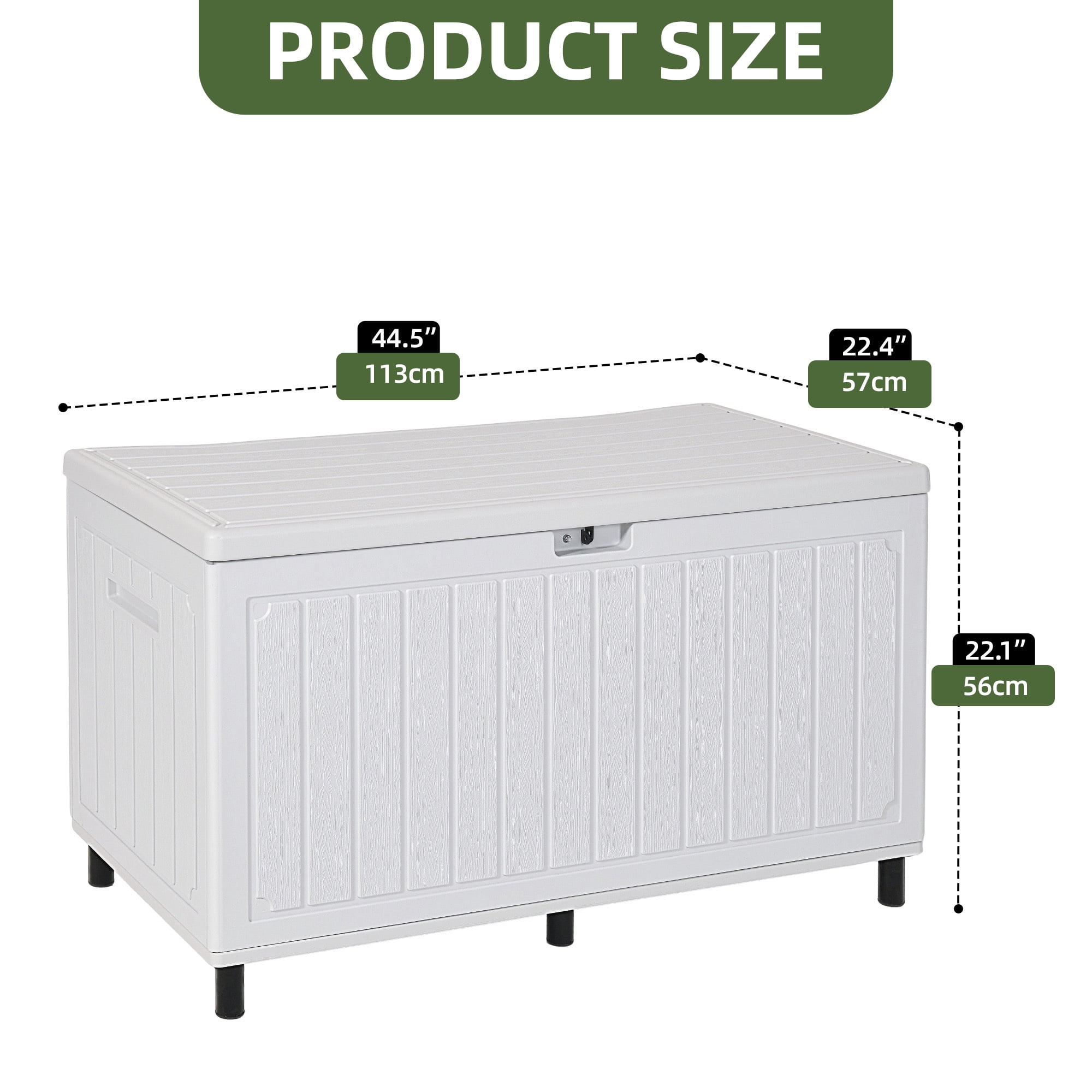 Uforic 90 Gallon Outdoor Storage Deck Box, Waterproof Lockable Resin Bin with Wheels, White