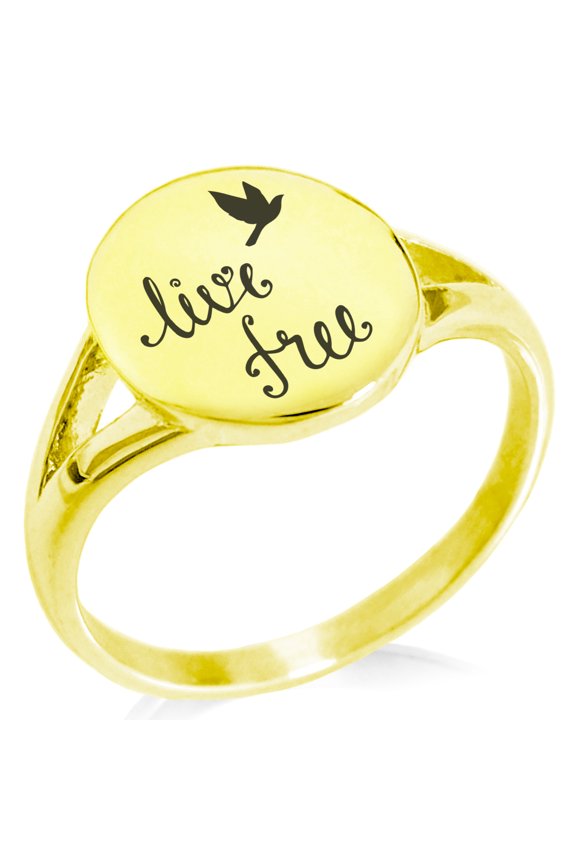 Stainless Steel Live Free Minimalist Oval Top Polished Statement Ring