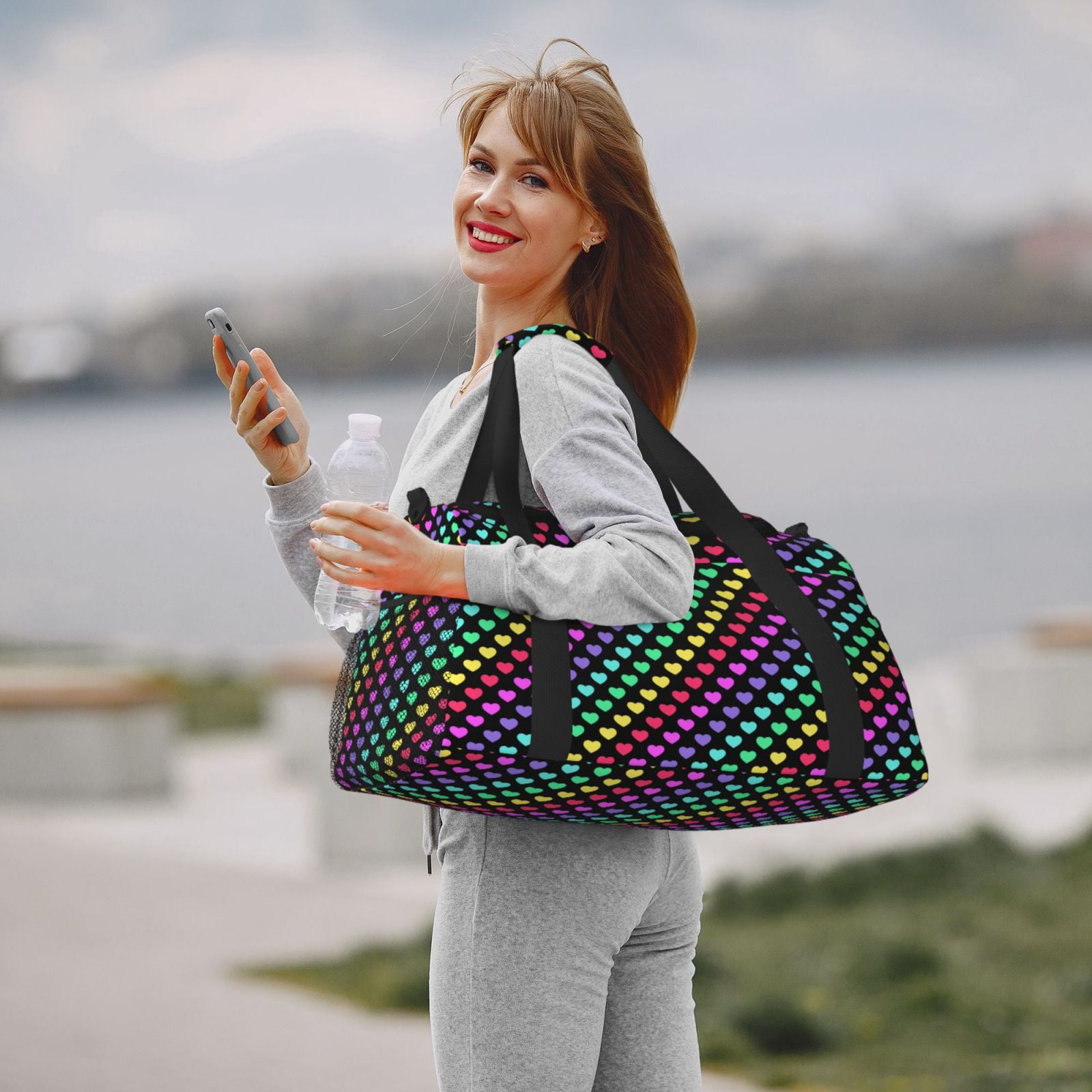 Fuzoiu Rainbow Hearts Print Travel Duffle Bag,Carry On Tote Bags,Duffel Bag,Sport Gym Bag, Hospital Bag for Labor and Delivery, Overnight Bag,Luggage Bag