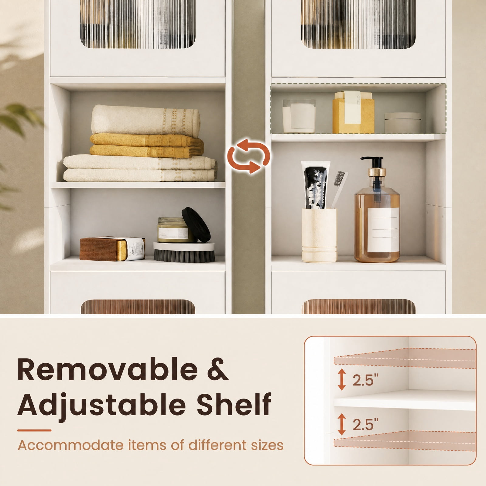 Vebreda Freestanding Bathroom Storage Cabinet, Tall Bathroom Storage Cabinet 67 Inches Freestanding Storage Organizer, Flexible Storage Options