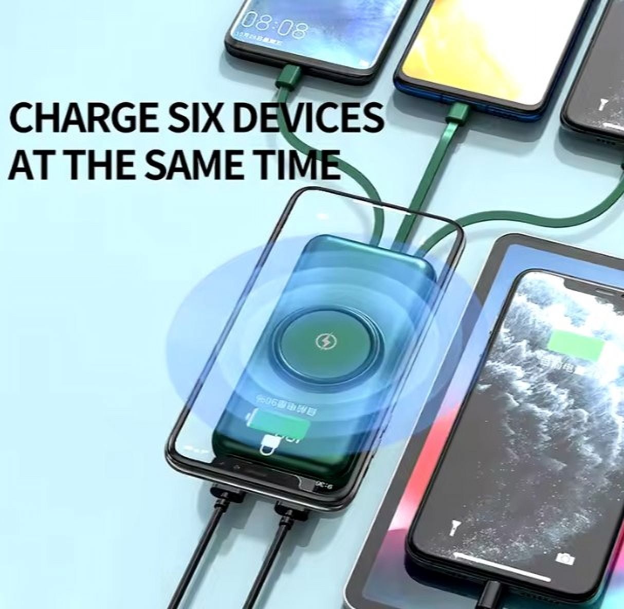Power Bank with Built in Cables 20000mAh Wireless Charger Fast Charging Large Capacity White
