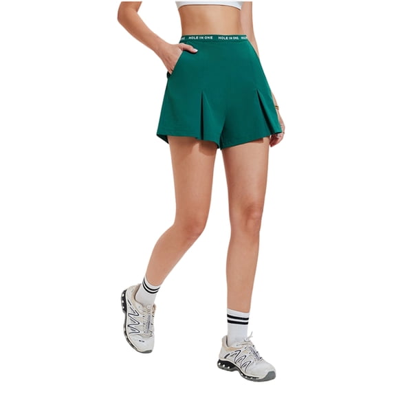 Womens Letter Printed Waist Pleated Athletic Shorts Field Green XL