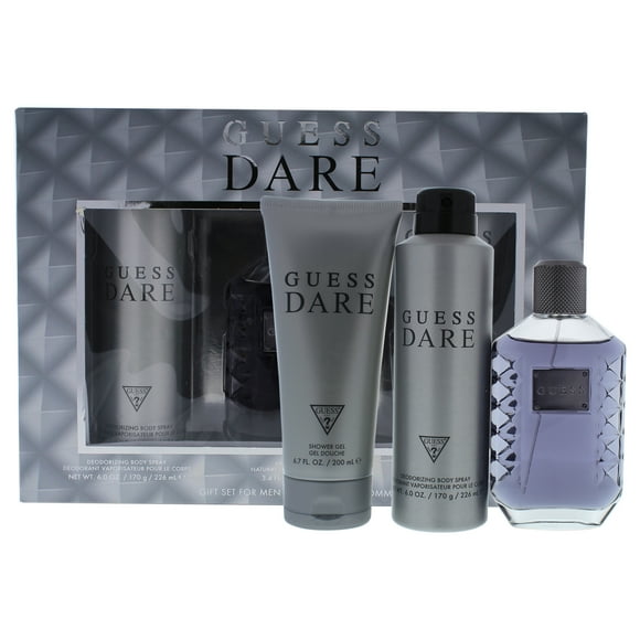 Guess Dare par Guess pour Hommes - Ensemble Cadeau 3 Pcs Vaporisateur EDT 3.4oz, Vaporisateur Corporel 6.0oz, Gel Douche 6.7oz