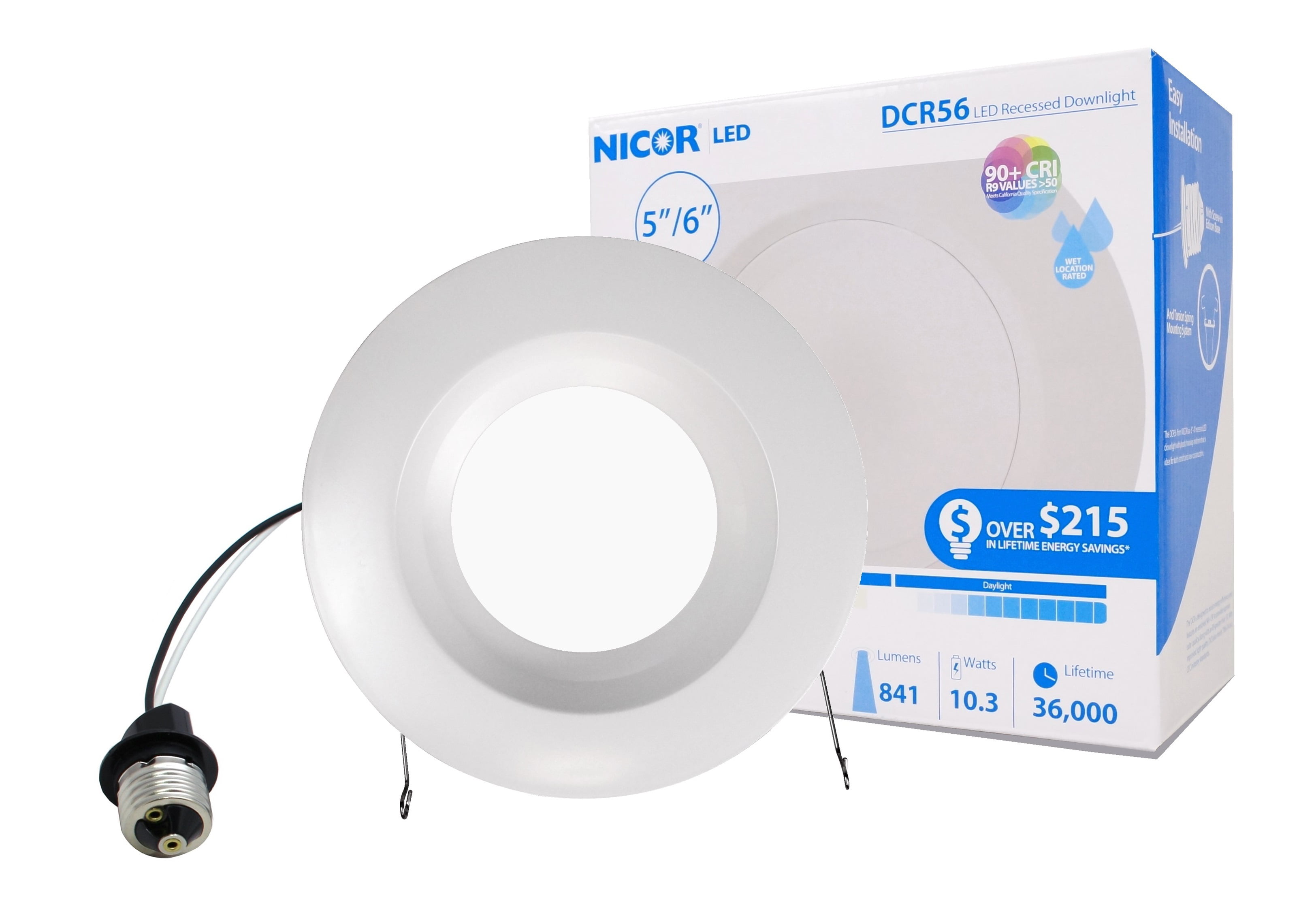White NICOR Lighting DCR561081203KWH LED Downlights 