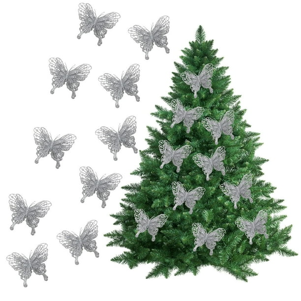 Paquete de 10 Adornos de Mariposas Brillantes para Árbol de Navidad, Guirnaldas, Decoraciones de Boda, Coronas, Cajas de Regalo y Decoraciones para Fiestas.