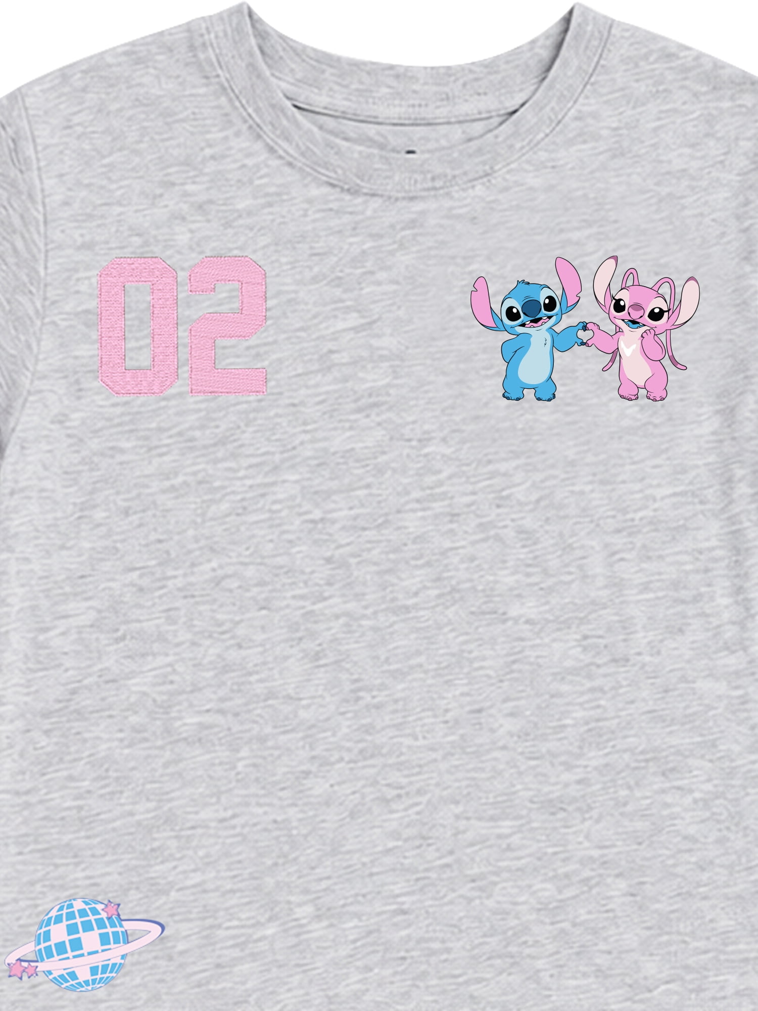 Stitch & Angel Girls' Athletic Front & Back T-shirt with Embroidery & Straight Leg Fleece Pants, 2-Piece, Sizes 4-16