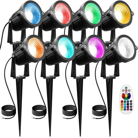 landscape voltage lights low outdoor flood rgb color light changing garden spotlight 12v wall 6w remote waterproof yard control 8pack