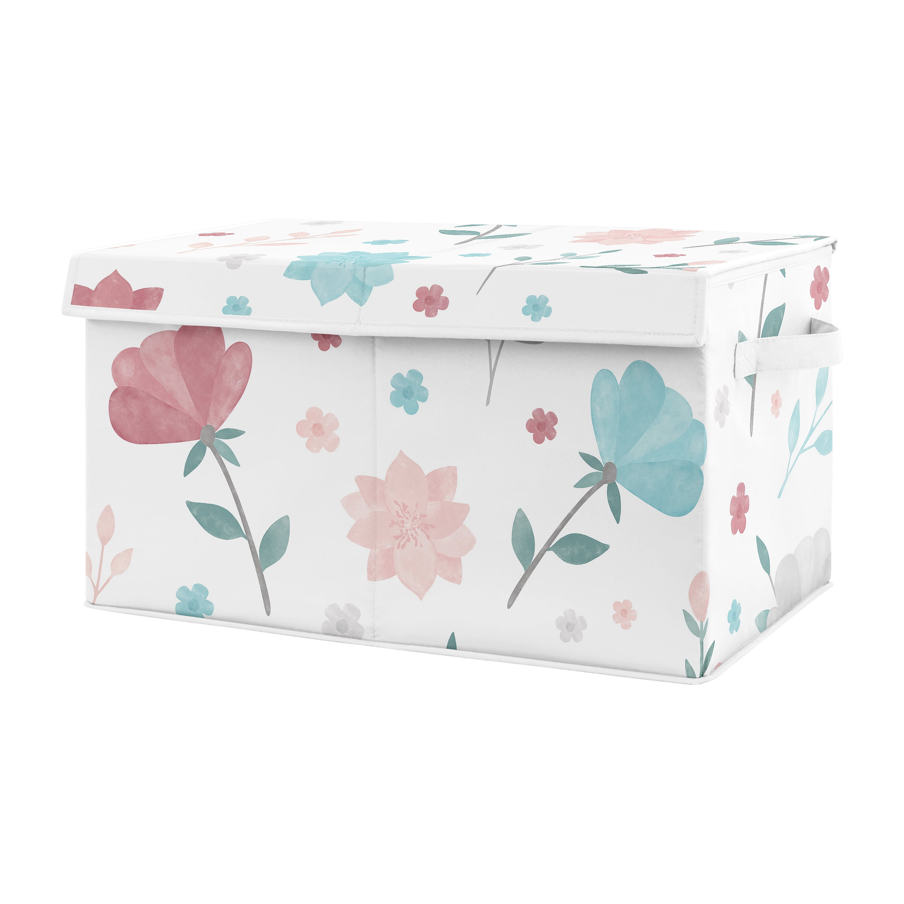 Pop Floral Rose Pink and Blue Storage Fabric Toy Box by Sweet Jojo Designs