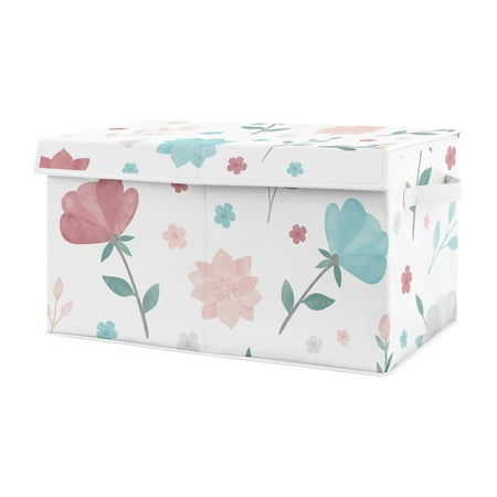 UPC: 0846480082774 | Pop Floral Rose Pink and Blue Storage Fabric Toy Box by Sweet Jojo Designs