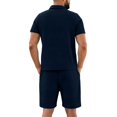 thumbnail image 5 of hotojiny Men's 2 Pieces Outfits Shirt and Shorts Set Breathable Solid Color Collared Golf Top Lightweight Matching Sweatsuit(Navy,Large), 5 of 7