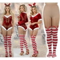 thumbnail image 4 of ToBeInStyle Womens Sassy Striped and Rudolph Detail Stockings - Red/White - One Size, 4 of 7